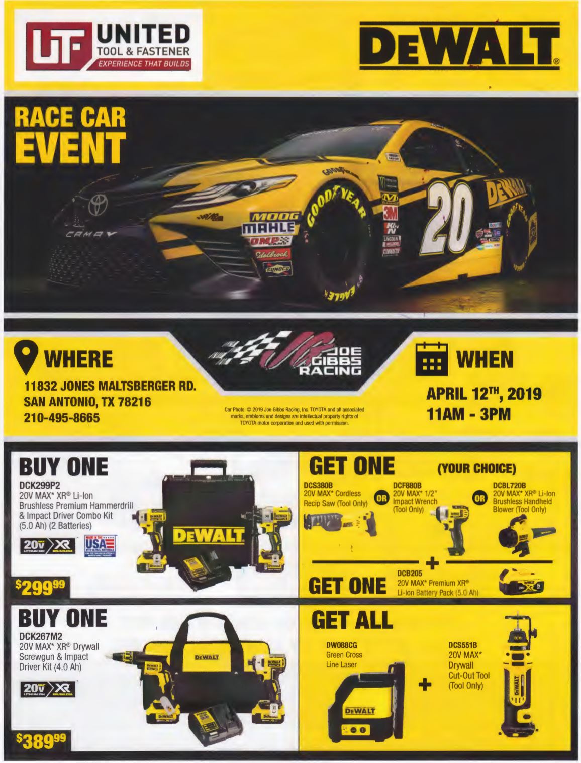 San Antonio DeWalt Race Car Sale United Tool and Fastener